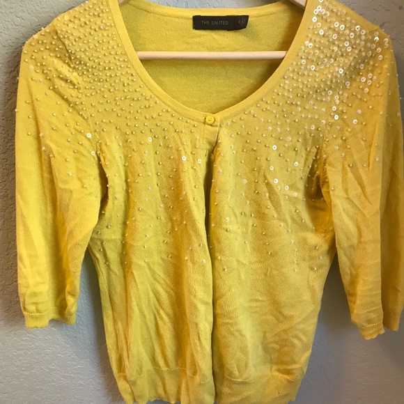 The Limited Canary Yellow Sequin Bead Cardigan - Picture 1 of 2